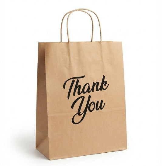 8 x 4.75 x 10.5" Natural Kraft Paper Bags with "Thank You" 250/cs