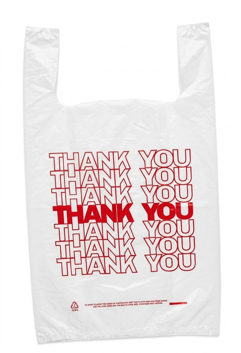 8 x 4 x 16" T-Shirt Bags Small White "Thank You"
