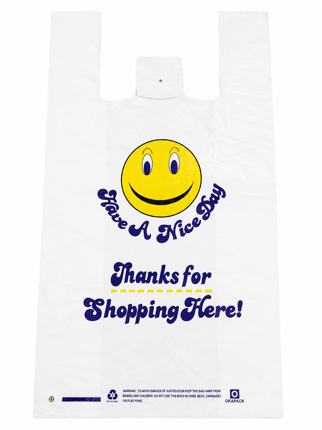 14 x 7 x 24" T-Shirt Bags Large "Smiley Face" White