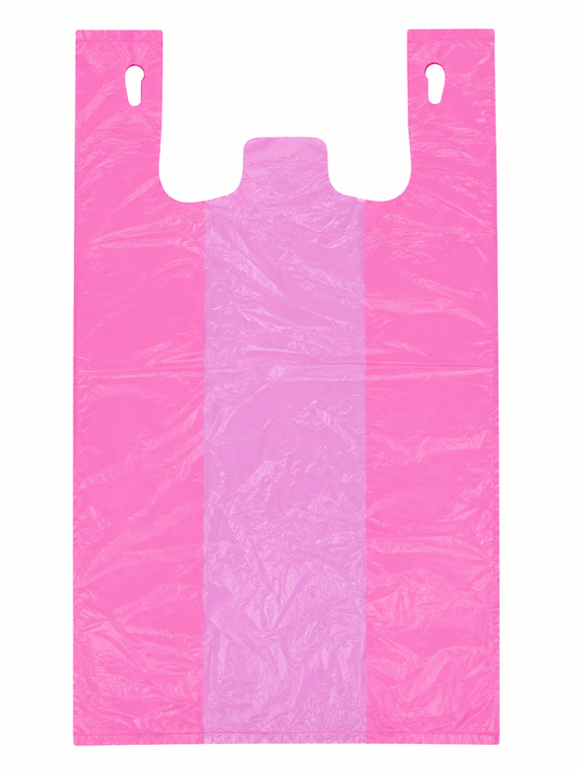 11 x 6.5 x 21" T-Shirt Bags Large Pink 13 Micron