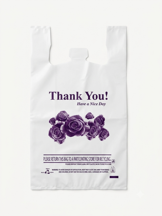 12 x 7 x 22" Large T-Shirt Bags - Purple Rose - 18 Micron
