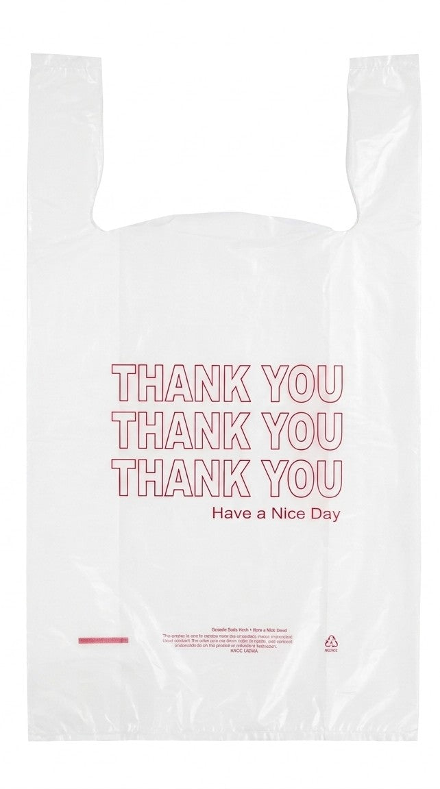 15 x 7 x 26" T-Shirt Bags Extra Large White "Thank you"