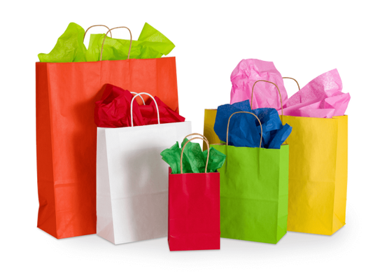 16 x 6 x 12" Colored Paper Shopping Bags 250/cs