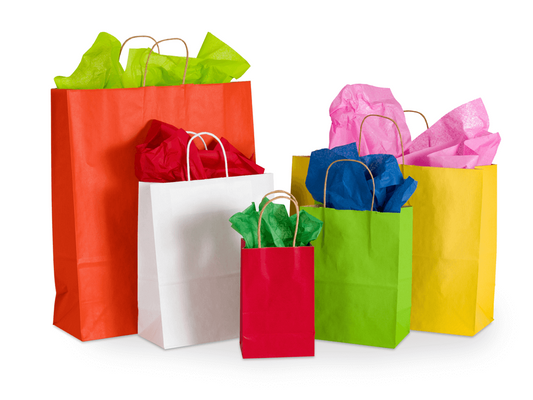 10 x 5 x 13" Colored Paper Shopping Bags 250/cs